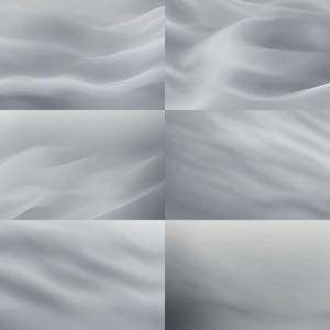 May include: A collection of six abstract images featuring flowing, undulating forms in shades of gray. The shapes resemble soft, billowing fabric or fluid landscapes, creating a sense of movement and depth. The overall effect is smooth and ethereal.