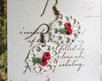 red rose crochet drop earrings