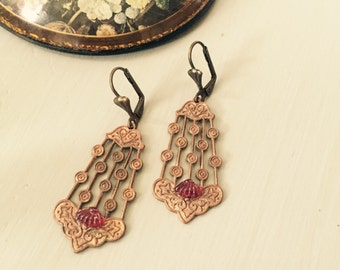 filigree drop earrings in vintage brass