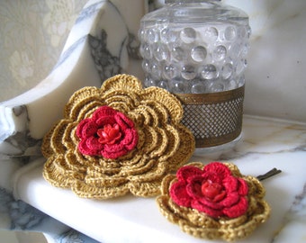 vintage hair pin and barrette set in cherry red and gold...featured on ETSY AUSTRALIA