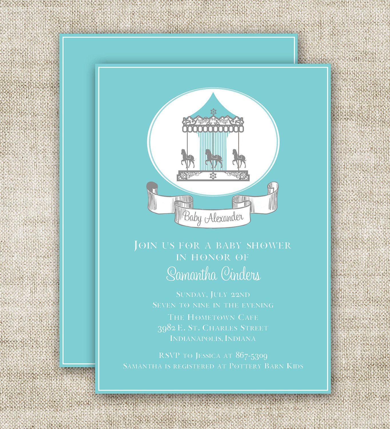 CAROUSEL Boy BABY SHOWER Invitations Blue Merry Go Round Etsy