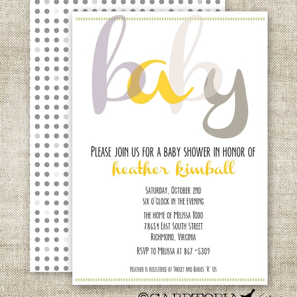 GENDER REVEAL PARTY Baby Shower Invitations Digital Printable Personalized Girl or Boy Yellow And Gray - 91070047