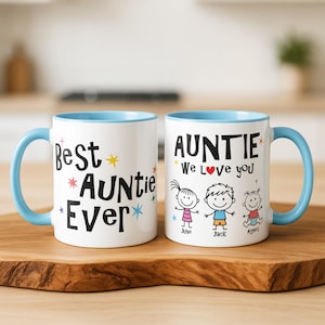Tazza personalizzata per la zia con la foto del bambino, tazza in ceramica bicolore con nome di famiglia, regalo per la festa della mamma, ricordo personalizzato per la zia.