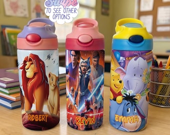 Disney Matching Kids Steel Water Bottle, Custom Child Mickey Friends Tumbler, Princess Straw Cup, Cute School Stainless Tumbler
