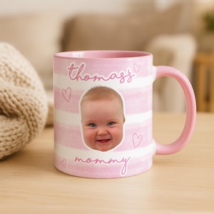 Custom Baby Photo Mug, Personalized Child Portrait Two Tone Cup, Mother's Day Gift, Mama & Grandma Keepsake