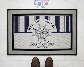 Boat Name Welcome Mat, Custom Outdoor Doormat with Nautical Design, Personalized New Yacht Decor Gift