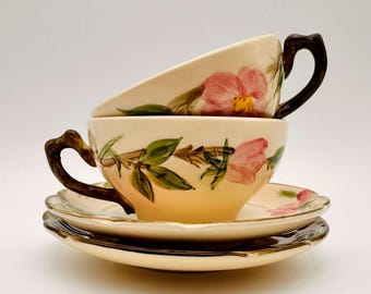 Juego de taza y platillo Franciscan Desert Rose – Vintage USA – Juego de 2