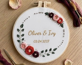 Personalized Name Date Embroidery Kit, Wedding Anniversary Keepsake Hoop Art