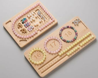 Tablero de madera para diseñar pulseras, bandeja para medir tamaños de joyas, herramienta organizadora de cuentas
