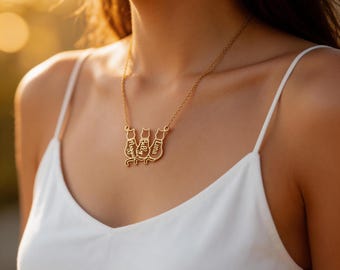 Aangepaste ketting met 3 kattennamen - gepersonaliseerde kat moeder cadeau - gouden huisdier herdenkingssieraden - minimalistische kat silhouet hanger - Moederdagcadeau