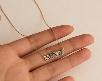 Colar personalizado com 4 retratos de animais de estimação, joia personalizada com desenho de vários cães e gatos, presente memorial gravado para ela, colar delicado para mãe de cachorro.