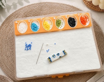 Bead storage tray, travel beaded palette with lid, craft preservation box, beaded container for storing craft tools and drill bits.
