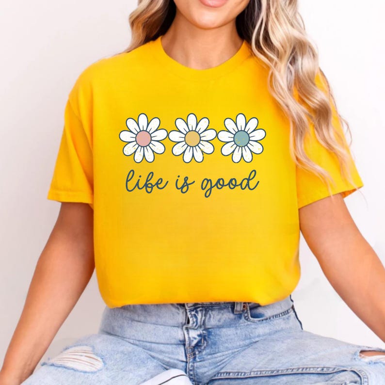 Life is Good Daisy T-Shirt, Women's Summer Inspirational Flower Tee image 7