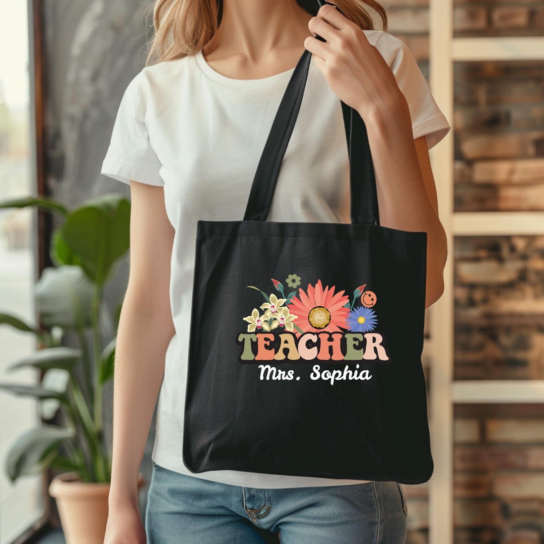Personalized Teacher Name Tote Bag, Cotton Canvas School Tote - Etsy
