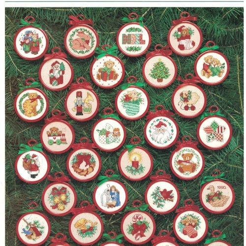 Vintage Christmas Cross Stitch Patterns | 32 Mini Holiday Ornament Designs PDF