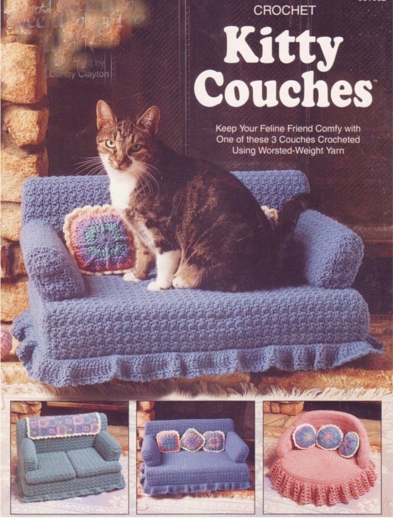Crochet Patterns 3 Cat Beds Small Dog Bed Sofa Crochet Etsy