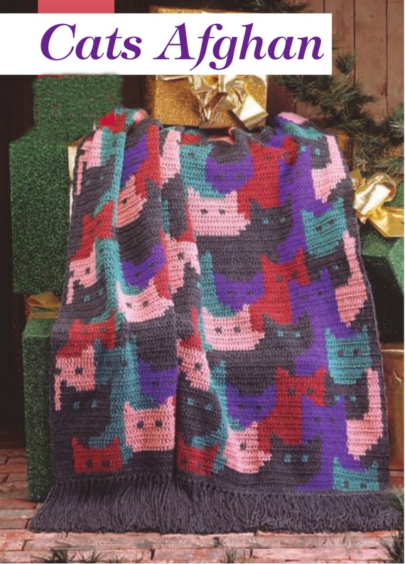 Vintage Cat Afghan Crochet Pattern: Intarsia Bed Throw (PDF Pattern)