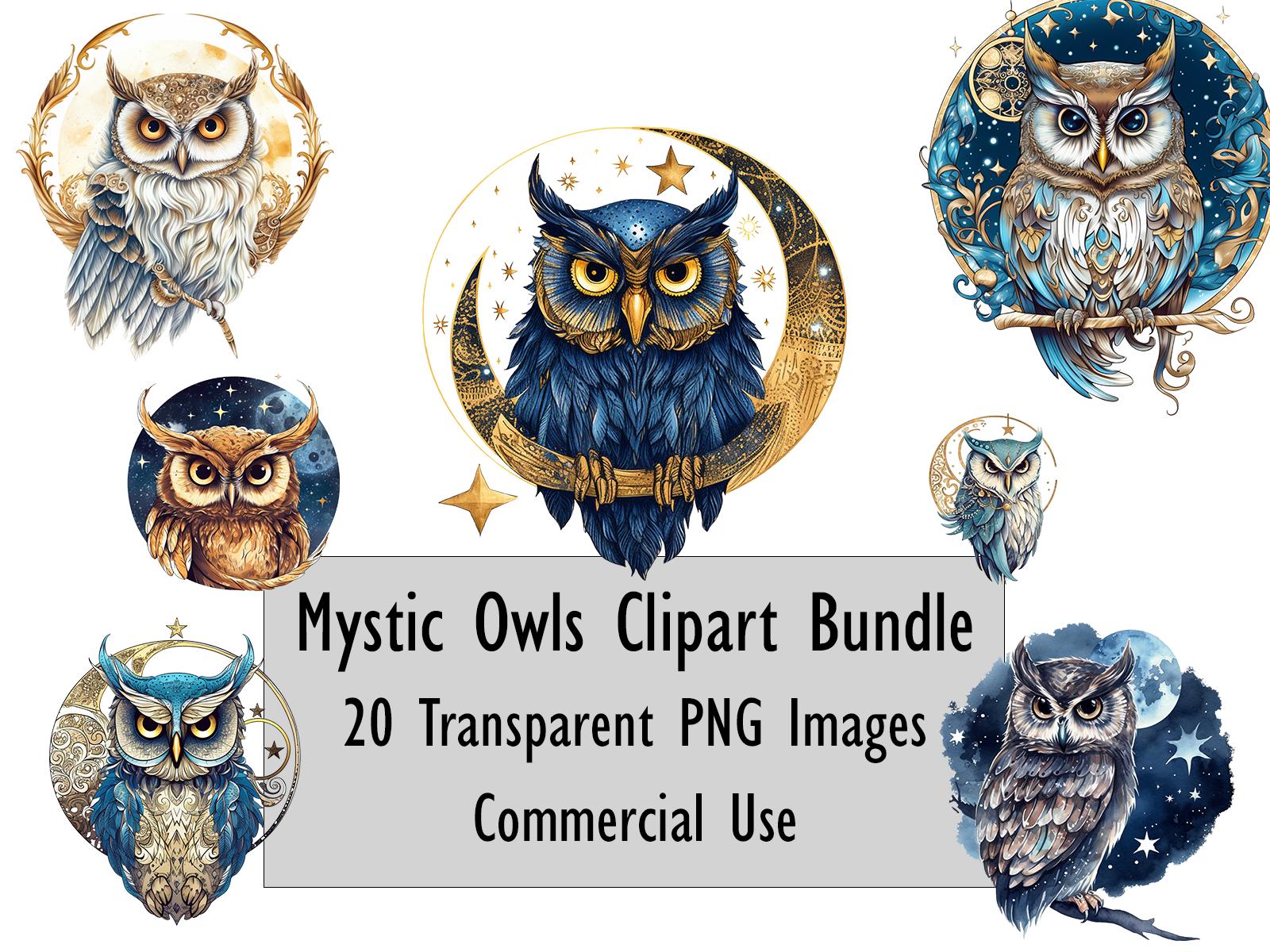 20 Mysterious Owl Clipart Bundle, Mystical Owl Illustration ...