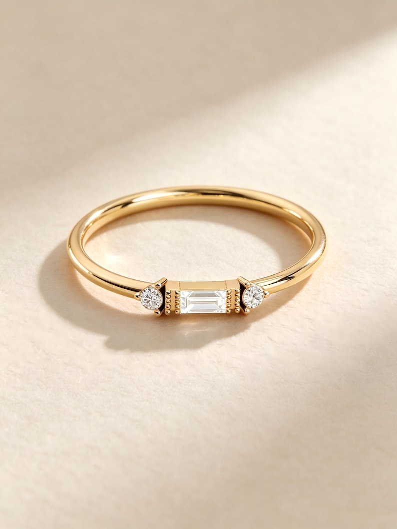 14K Solid Gold Baguette Diamond Ring