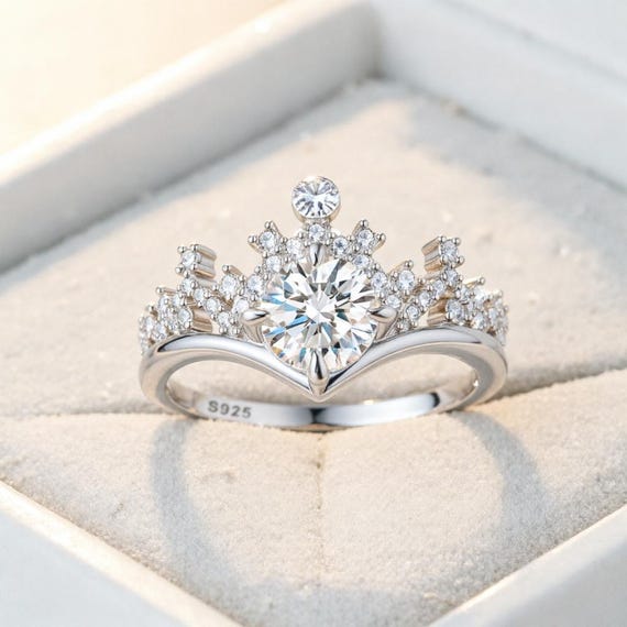 Sterling Silver Heart CZ Crown Ring
