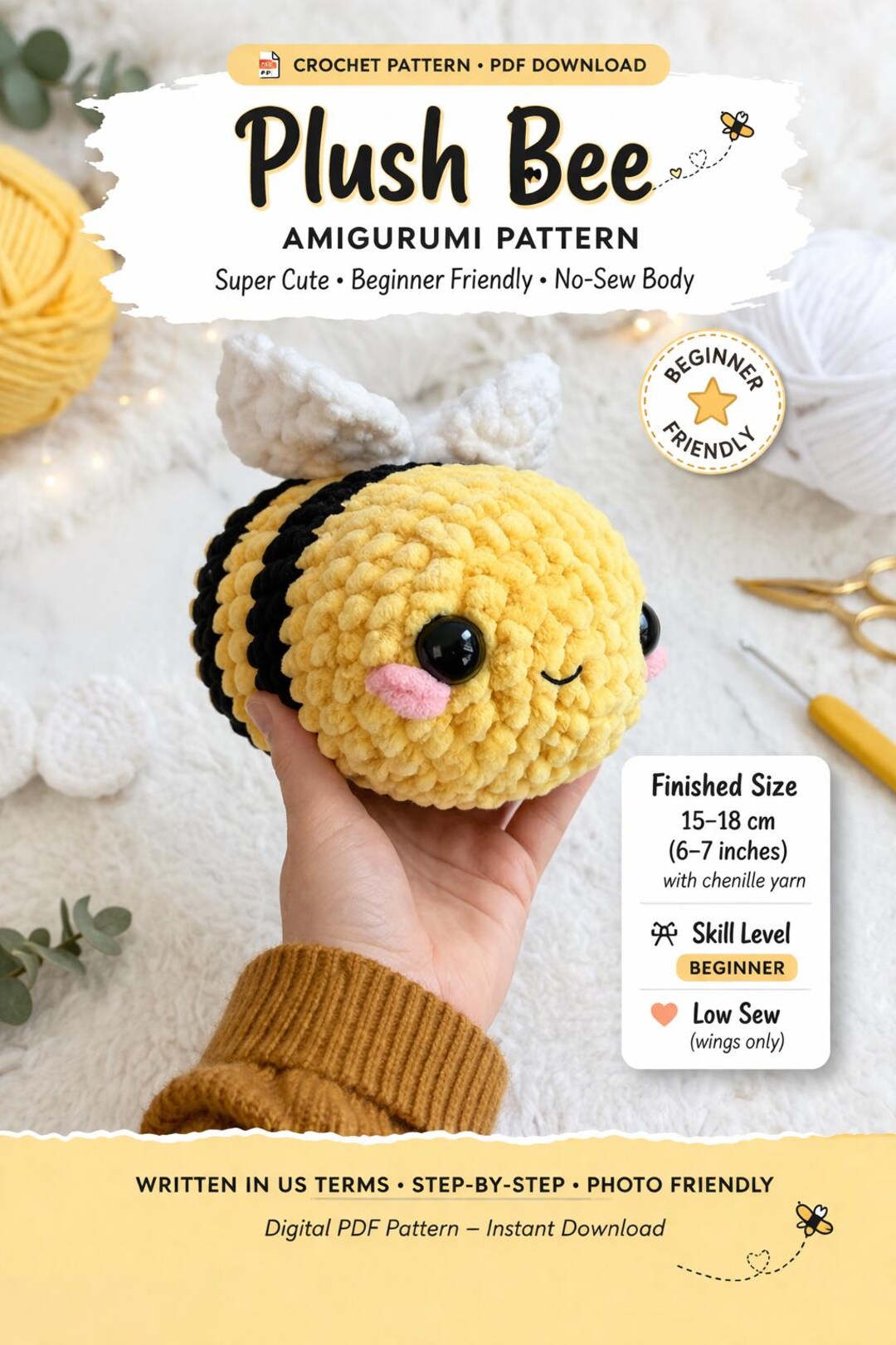 Plush Bee Amigurumi Crochet Pattern | Beginner Friendly PDF (instant ...