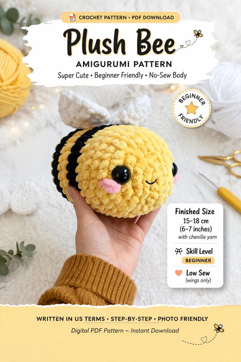 Plush Bee Amigurumi Crochet Pattern | Beginner Friendly PDF (instant ...