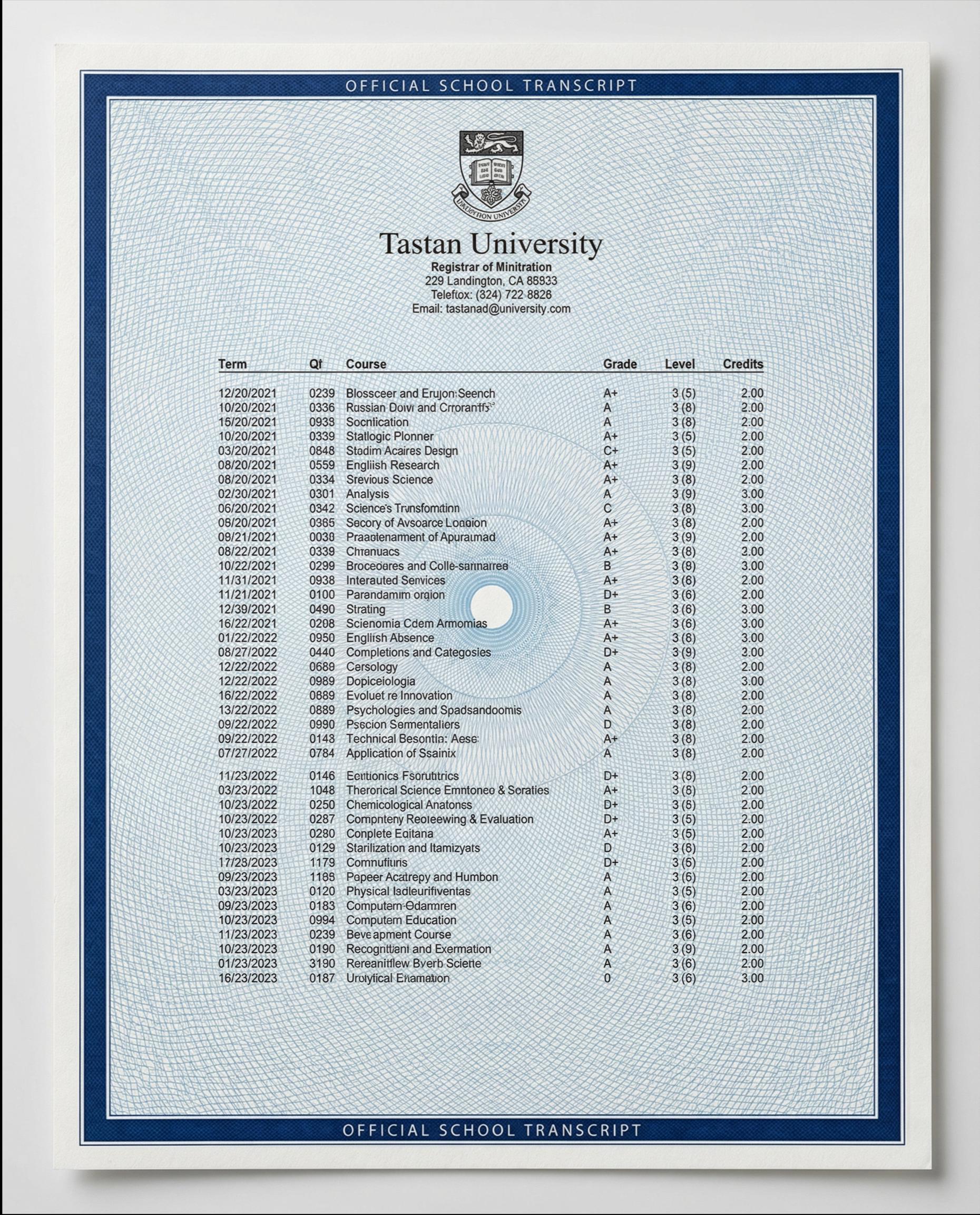 Editable University Transcript Template, College Academic Record ...