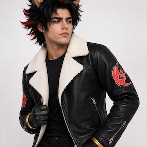 The Hedgehog Cosplay Leather Jacket, Shadow Cosplay Faux Fur Leather Jacket
