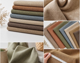 May include: A collection of folded fabric samples in various earth-tone colors, including beige, brown, green, and blue. The fabric has a textured appearance, and a measuring tape is shown on one of the samples. The image showcases the texture and color variations.