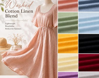 Gewaschener Baumwoll-Leinen-Gewebe Schüttware, weicher atmungsaktiver Leinenmischstoff für Kleider, Blusen, DIY Nähen & Sommerbekleidung