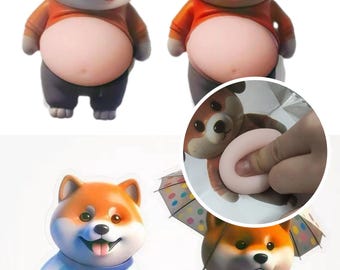 Tope de puerta Shiba Inu, protector de pared de silicona con forma de barriga elástica