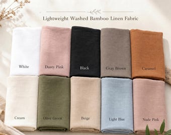 Washed Bamboo Linen Fabric by Yard, Soft Cotton Blend Linen Texture Fabric, Lightweight Natural Fabric for Dress Shirt Sewing DIY