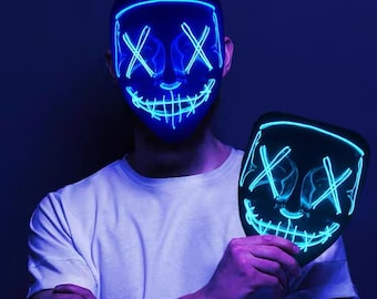 LED Light Up Mask, Neon Glow Purge Style Mask, Halloween Cyberpunk Cosplay Mask, Rave Party LED Face Mask, Light Up Costume Mask