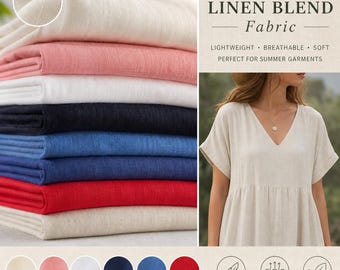Premium Linen Blend Fabric by the Yard, Cotton Linen Fabric, Breathable Lightweight Dressmaking Fabric, Summer Sewing Fabric