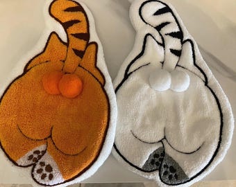 Handdoek Funny Cat Butt | Oranje gestreept, wit gevlekt | Eigenzinnig badkamerdecor
