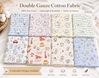 Doppelte Gaze Baumwollstoff, Pastellbär Print Musselin, weiches, atmungsaktives Baby-Nähmaterial