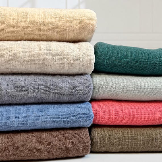 Slub Cotton Linen Fabric by Yard, Natural Linen Blend Fabric, Rustic Sewing Material, Soft Breathable Textile for Clothing & Home Decor