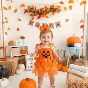 Pumpkin Name Bubble Dress, Embroidered Fall Pumpkin , Personalized, Fall Outfit, Pumpkin Patch, Halloween, Pumpkin Romper, Autumn Outfit