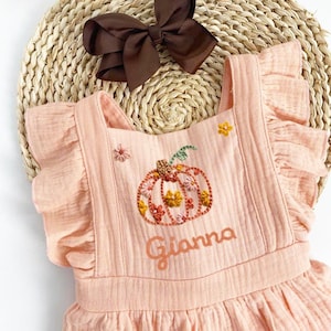 One Pumpkin First Birthday Romper, Cake Smash Custom Romper Personalized Embroidered Baby Muslin Romper, Halloween Outfit