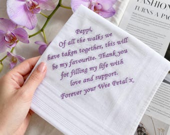 Personalized Wedding Handkerchief,Custom Embroidered Handkerchief,Father of The Bride Gift