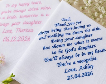 Custom Embroidered Handkerchief for Parents,Personalised Wedding Handkerchief,Bride Gift