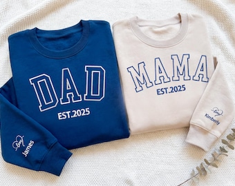 Personalized Mom & Dad Sweatshirt – Custom Name and Icon Embroidery on Sleeve