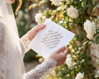 Personalized Wedding Handkerchief, Custom Embroidered Hanky for Bride & Parents, Bridal Keepsake Gift