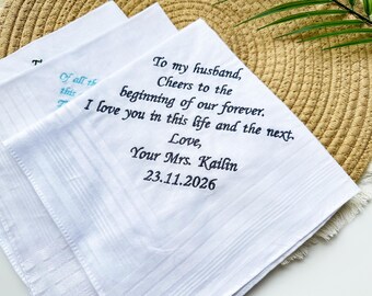 Personalised Embroidered Wedding Handkerchief, Custom Bridal Hanky for Bride, Parents & Bridal Party Gift