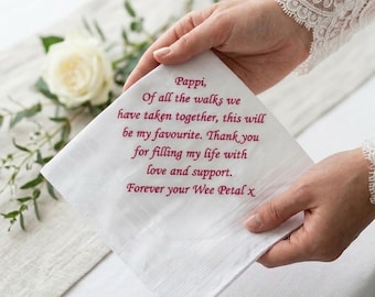 Elegant Lace Wedding Handkerchief, Custom Embroidered Handkerchief，Father of The Bride Gift