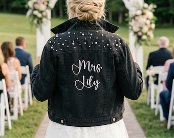 Personalized Bride Denim Jacket – Custom Embroidered Wedding Jean Jacket, Bridal Shower Gift