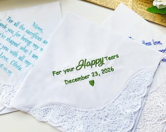 Personalized Embroidered Wedding Handkerchief, Custom Wedding Hanky, Bride & Parents Gift, Bridal Party Keepsake