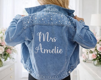 Personalized Wedding Denim Jacket, Custom Embroidered  Bridal Jacket, Future Mrs Coat
