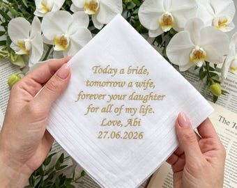 Personalized Wedding Handkerchief,Custom Embroidered Handkerchief，Mother & Father of the Bride Gifts