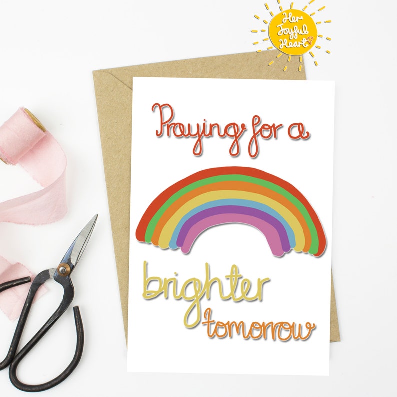 Praying For A Brighter Tomorrow Blank Inside Rainbow Encouragement Illustrated by Her Joyful Heart Faith Greetings card